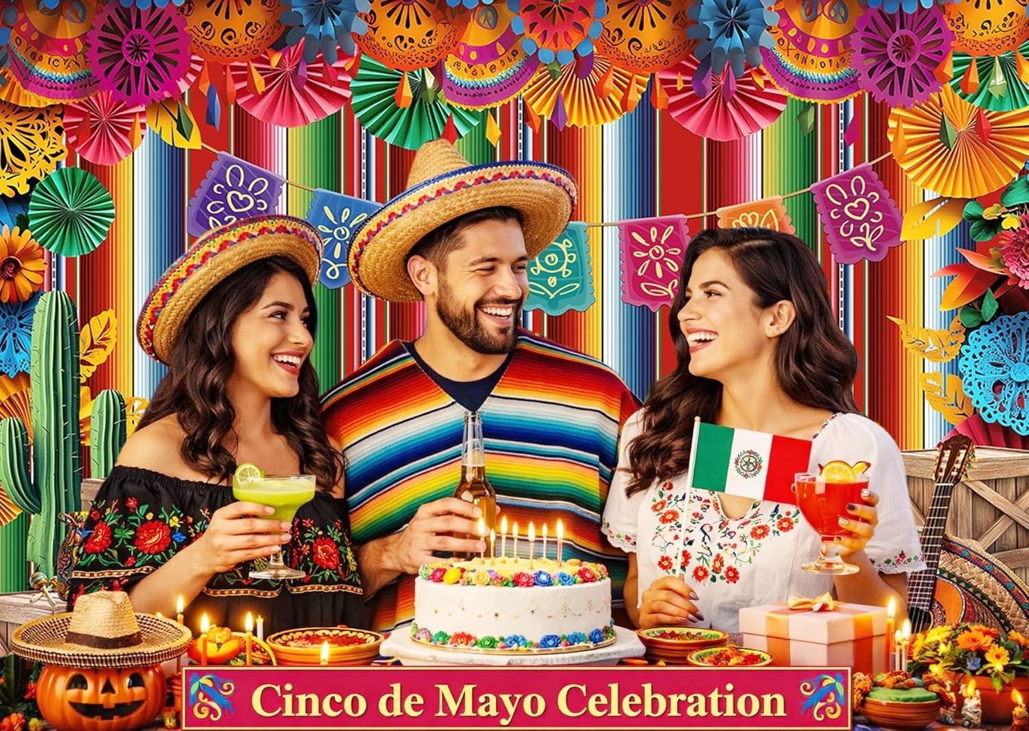 7x5ft Mexican Fiesta Backdrop Paper Flowers Photography Background 331