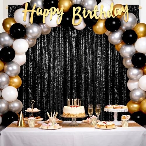 Backdrop Curtains for Parties 2 Panels 2ftx8ft Sequin 2 pcs-2ftx8ft Black