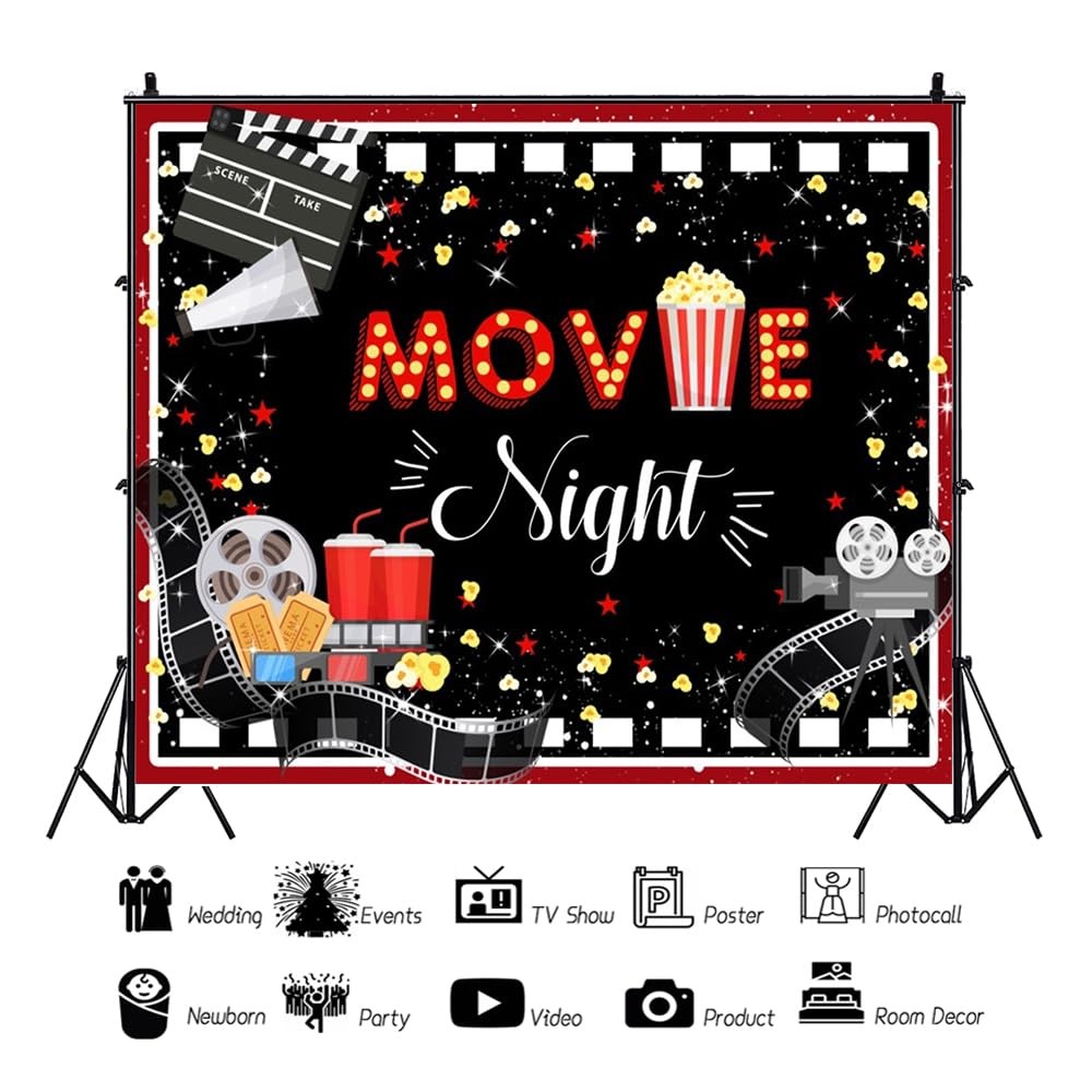 Movie Night Decorations Backdrop Cinema Movie Night Supplies 10x8ft (300x240c…