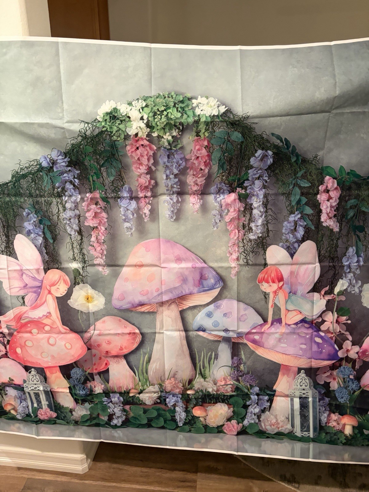 Fairy Mushroom Backdrop Enchanted Garden Photo Background Pink Purple 7 Ft X 5