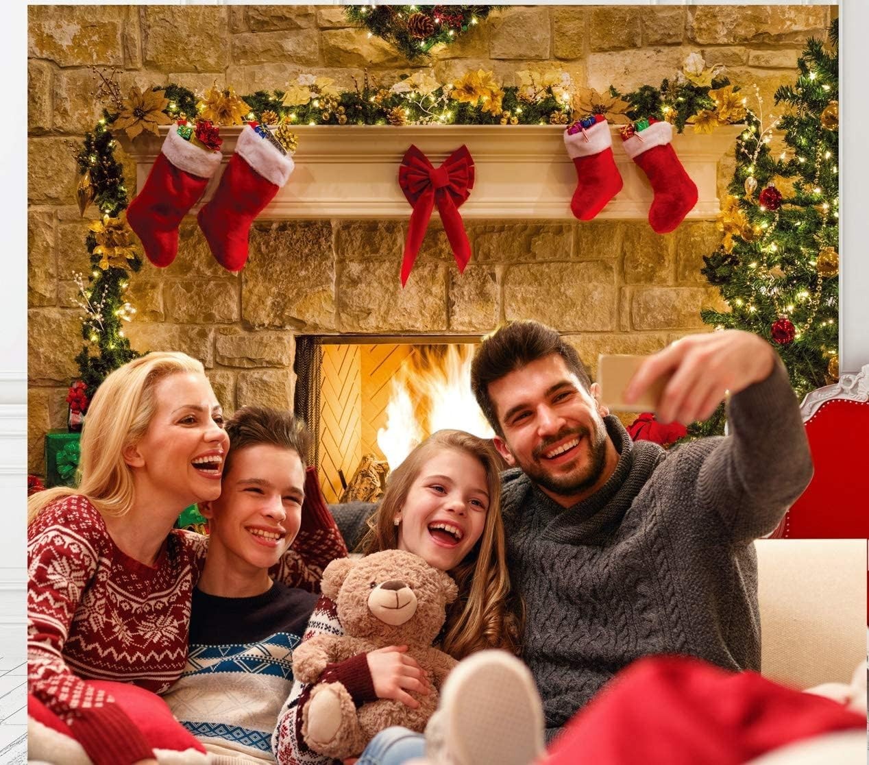 7x5ft Christmas Photo Backdrop Kids Holiday Fireplace Scene Photography