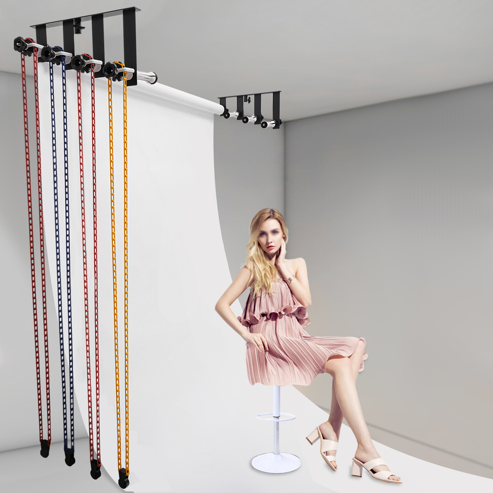 Manual Photography 4Roller Wall-Mounting Background Support System Space Saving