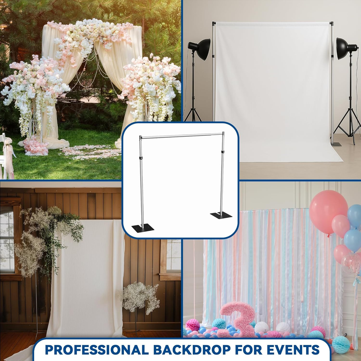 Heavy Duty Backdrop Stand, Adjustable Metal Pipe and Drape Stand for Photography