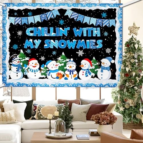 Winter Snowman Chillin’ with My Snowmies Banner Winter Christmas 7x5ft