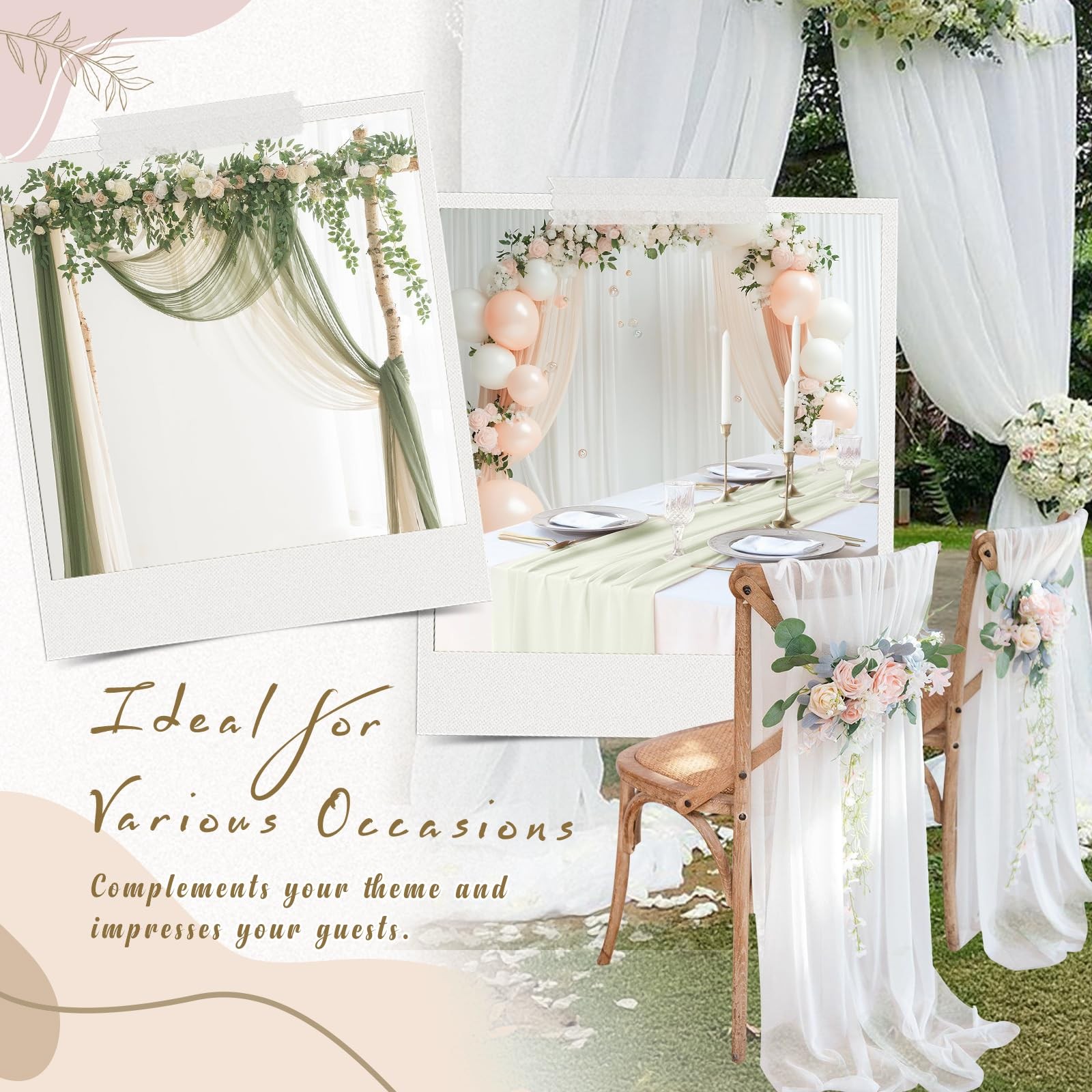 1 Panel 28 Inch x 19ft Ivory Chiffon Wedding Arch Draping Fabric Sheer Drape