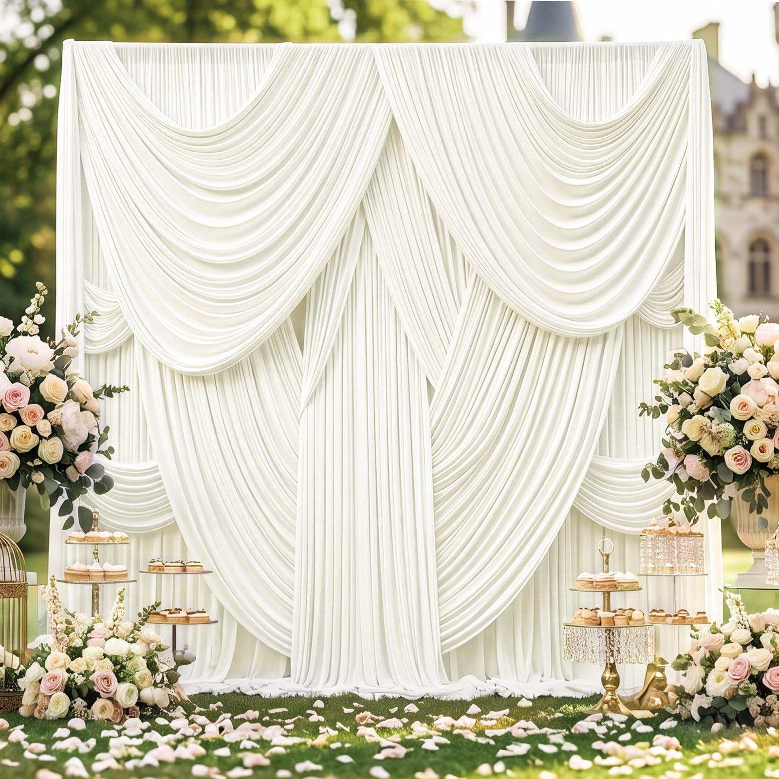 2 Panel Backdrop Curtain 10×14 FT Ivory WrinkleFree Fabric Wedding Party