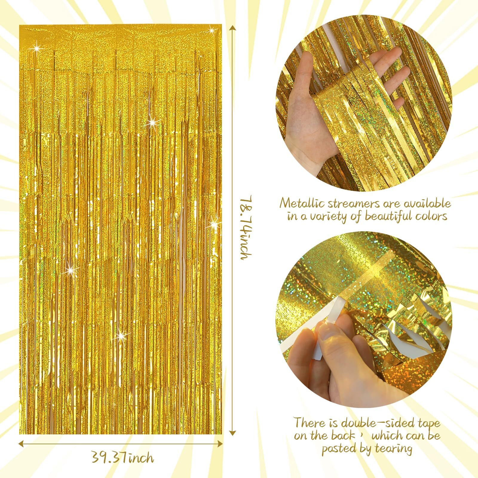 2 Packs Gold Tinsel Curtain Birthday Party Decorations Foil Fringe Decor