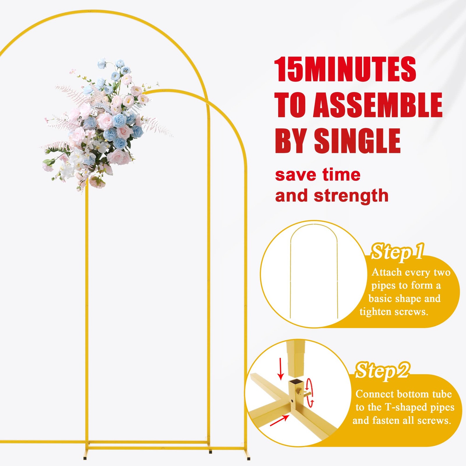 Metal Arch Backdrop Stand Gold Wedding Arch Stand Set of 2 (7.2FT/6FT) Square…