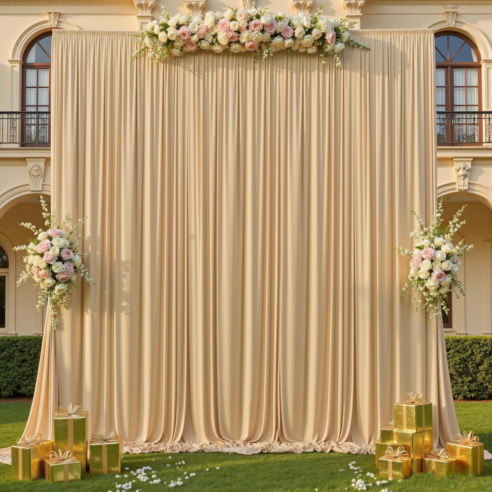 40x14ft Beige Backdrop Curtains for Wedding W5′ x H14′(8 panels),