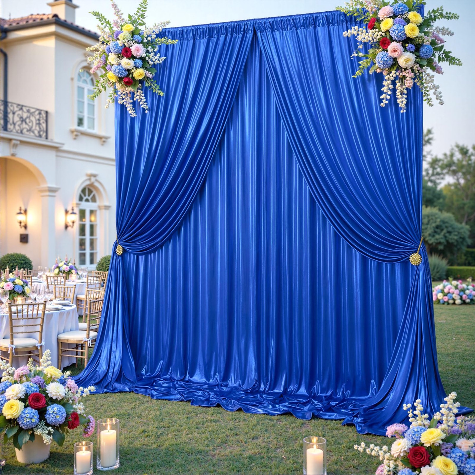 10×10 ft Royal Blue Sequin Backdrop Curtain Panels for Parties, Wrinkle Free …
