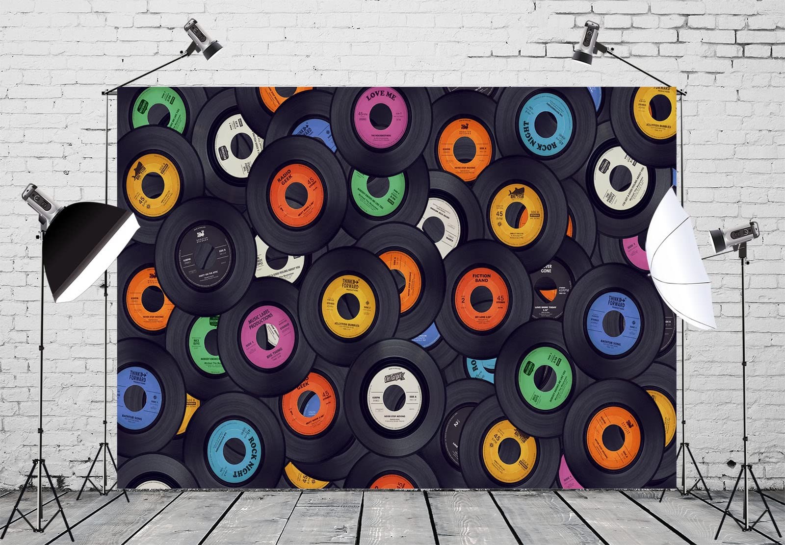 BELECO 7x5ft Fabric Retro Music Records Backdrop 1950s Rock 7x5FT, A11404