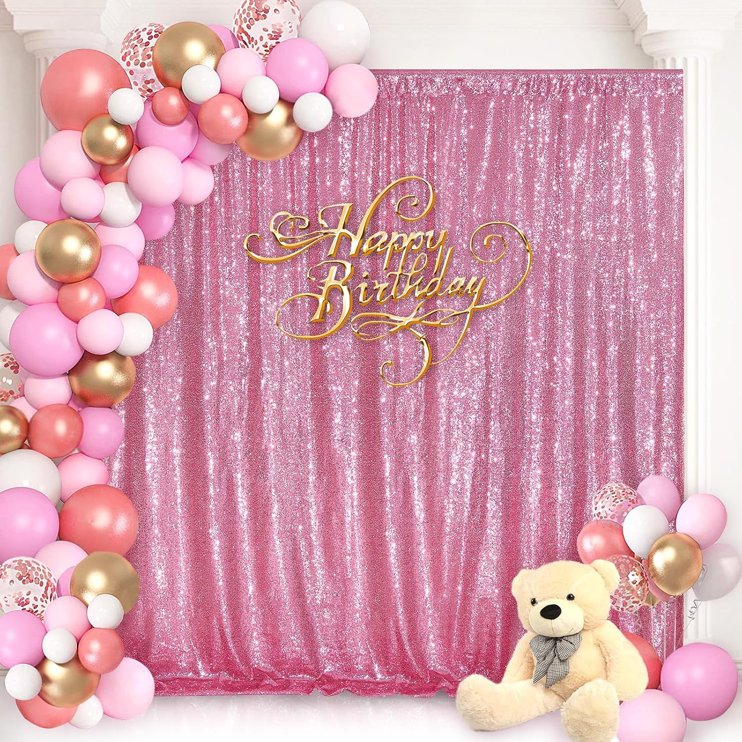 Blush Pink Sequin Backdrop Glitter Backdrop Curtains 7ft x 7ft Glitter Backgroun