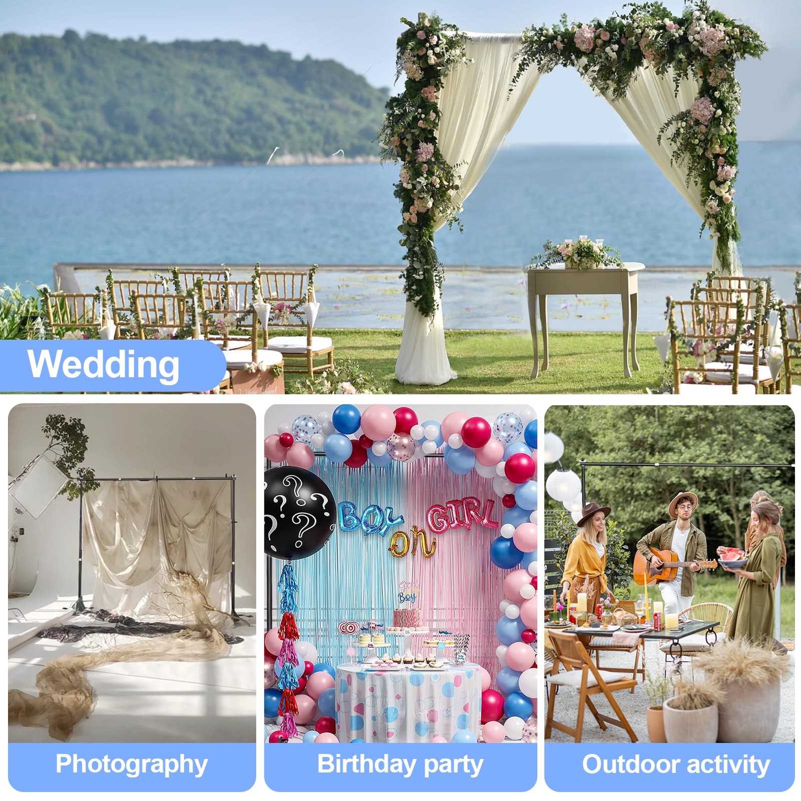 10×8.5ft(WxH) Upgraded Heavy Duty Backdrop Stand, Pipe and Drape Stand Kit wi…