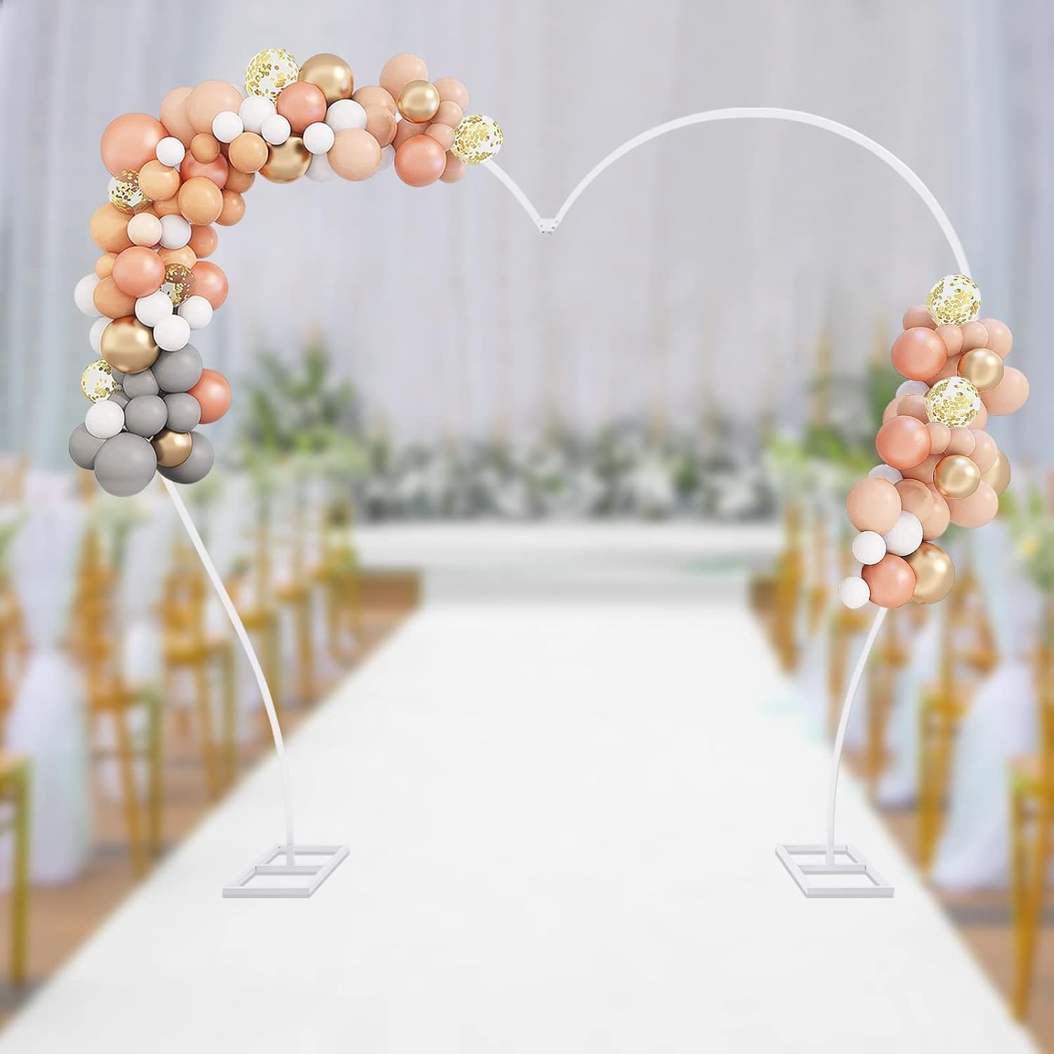 Heart-Shape Floral Wedding Backdrop Arch Stand, 8.7ft L X 7.7ft H Metal Arch Bac