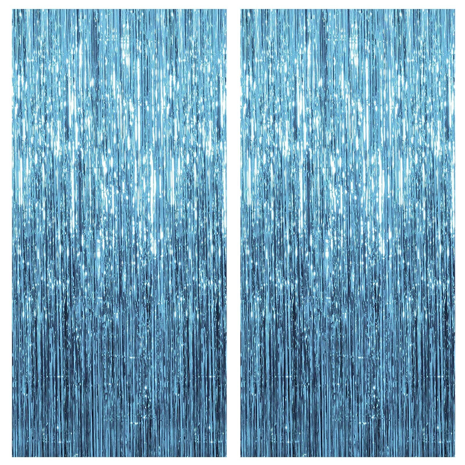 2 Pack Blue Fringe Streamers Party Decor Foil Curtain Backdrop Birthday Decor