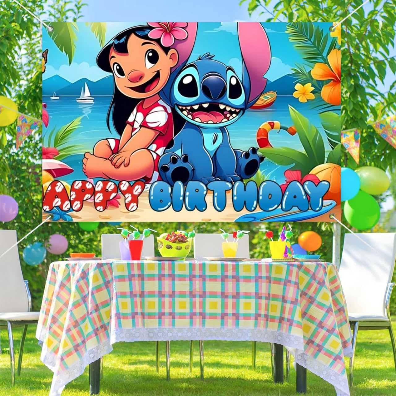 Stitch Movie Birthday Party Decorations, Happy Birthday Banner Backdrop for B…