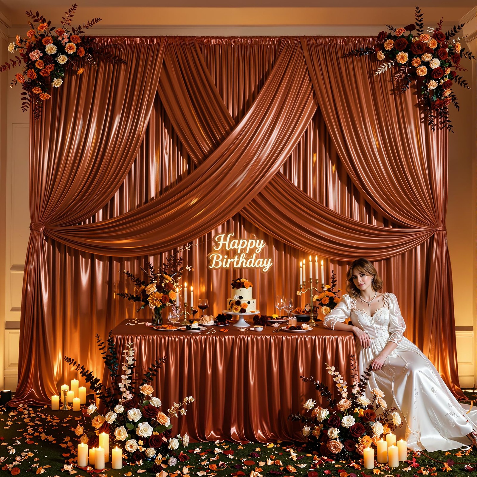 40x10ft Terracotta Glitter Backdrop Curtain W5 x H10′(8 Panels),