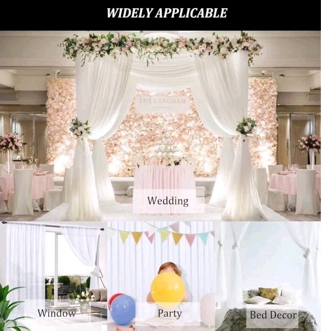 10ft x 10ft White Chiffon Backdrop Curtains for Wedding & Party Decor