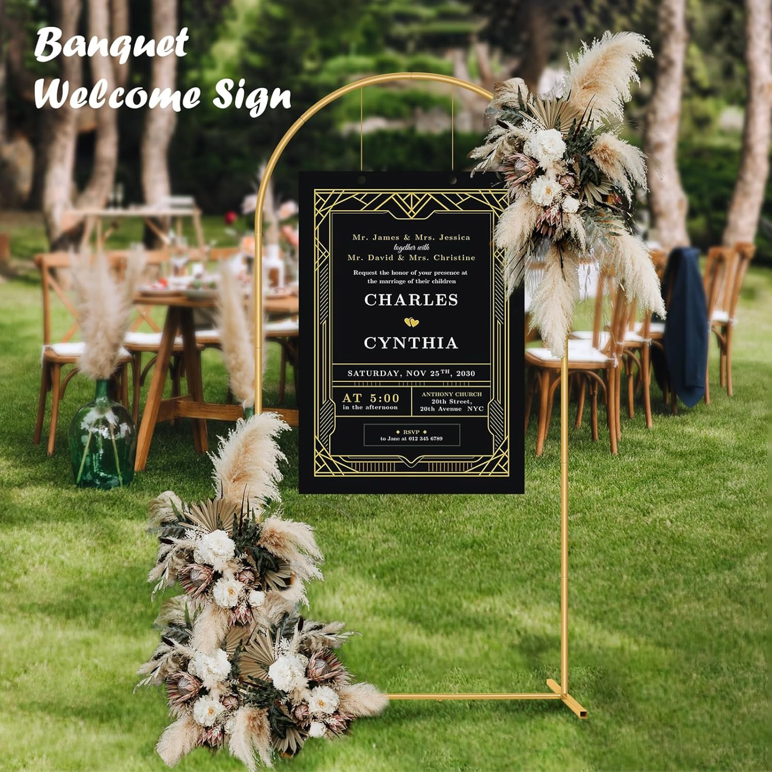 6.6FT Metal Wedding Arch Stand Gold Square Arched Backdrop Frame for Party Cerem
