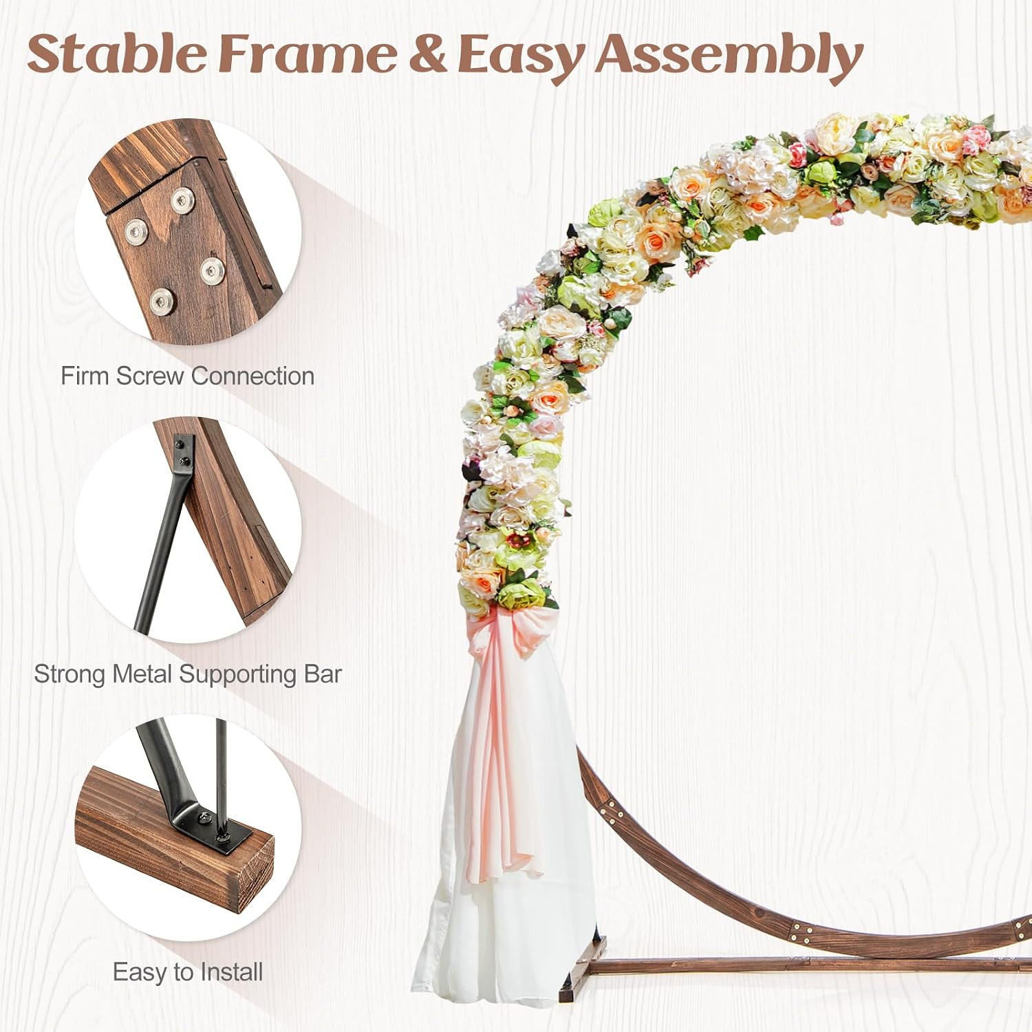 Moccha Wedding Arch, 7.4 FT Wooden Arch Backdrop Stand, Outdoor Archway Pergola,