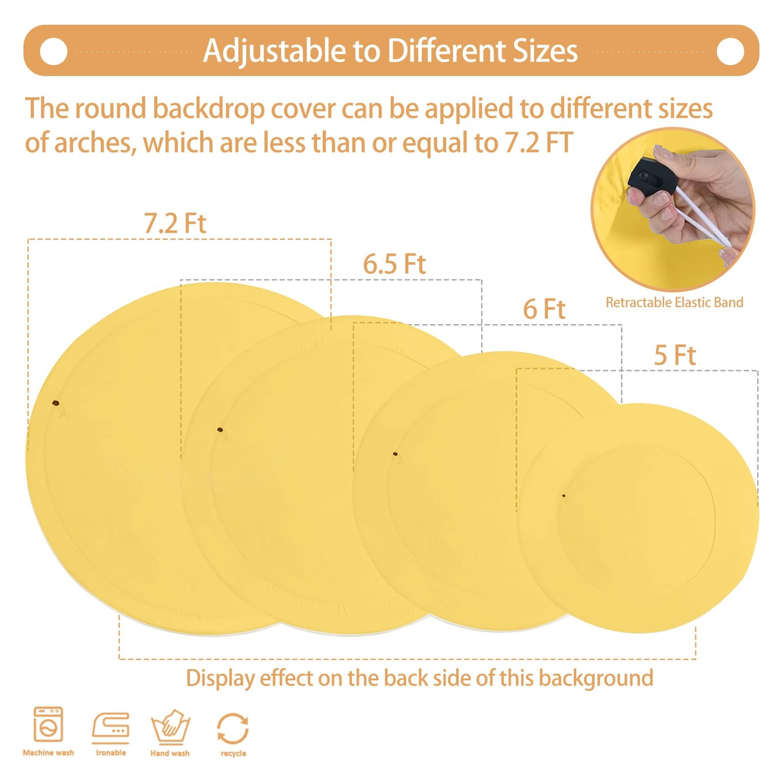 Yellow Round Backdrop Cover 7.2FT for Circle Stand Wedding Party Photography