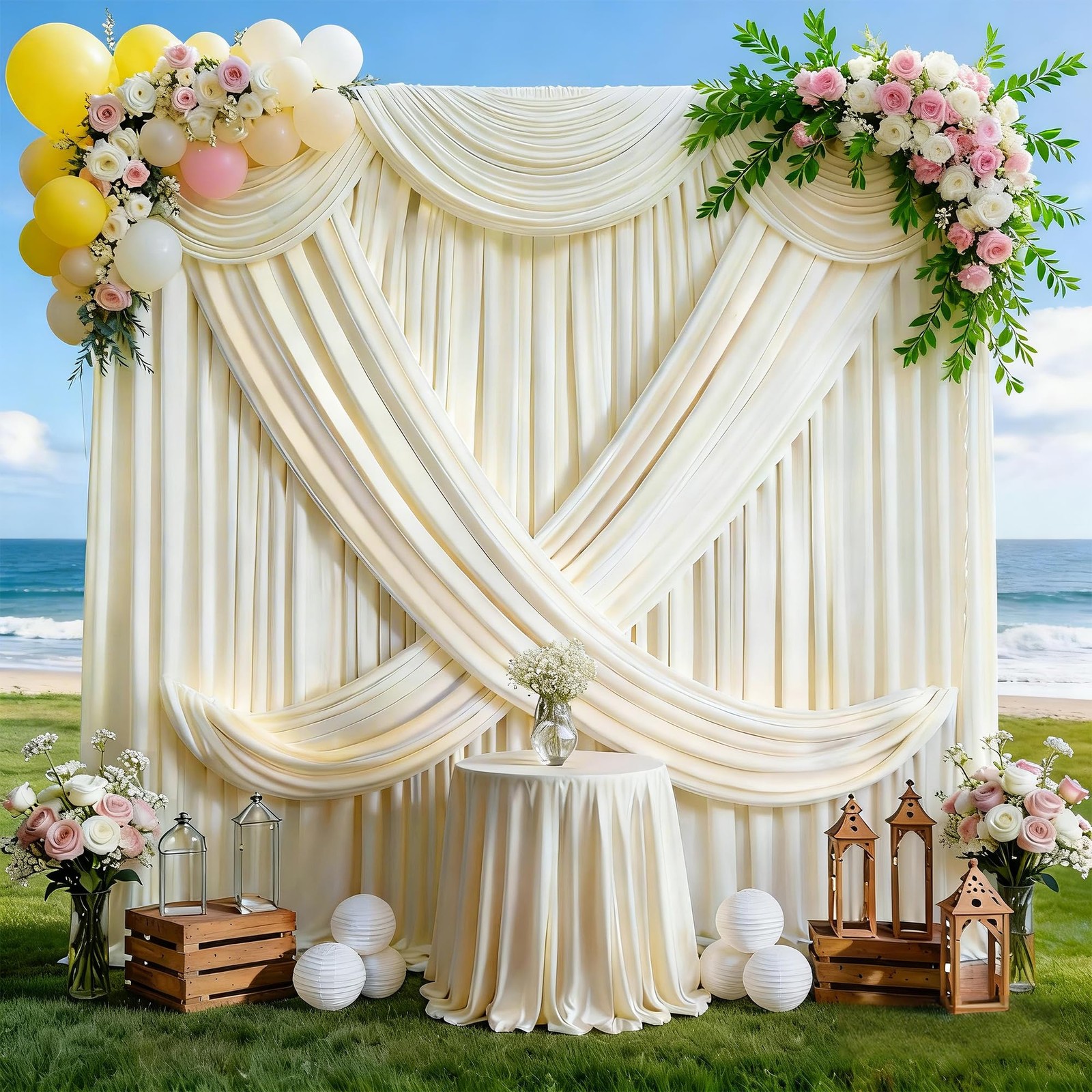2 PCS 5ft x 10ft Ivory Backdrop Curtains Wedding Bridal Shower Polyester