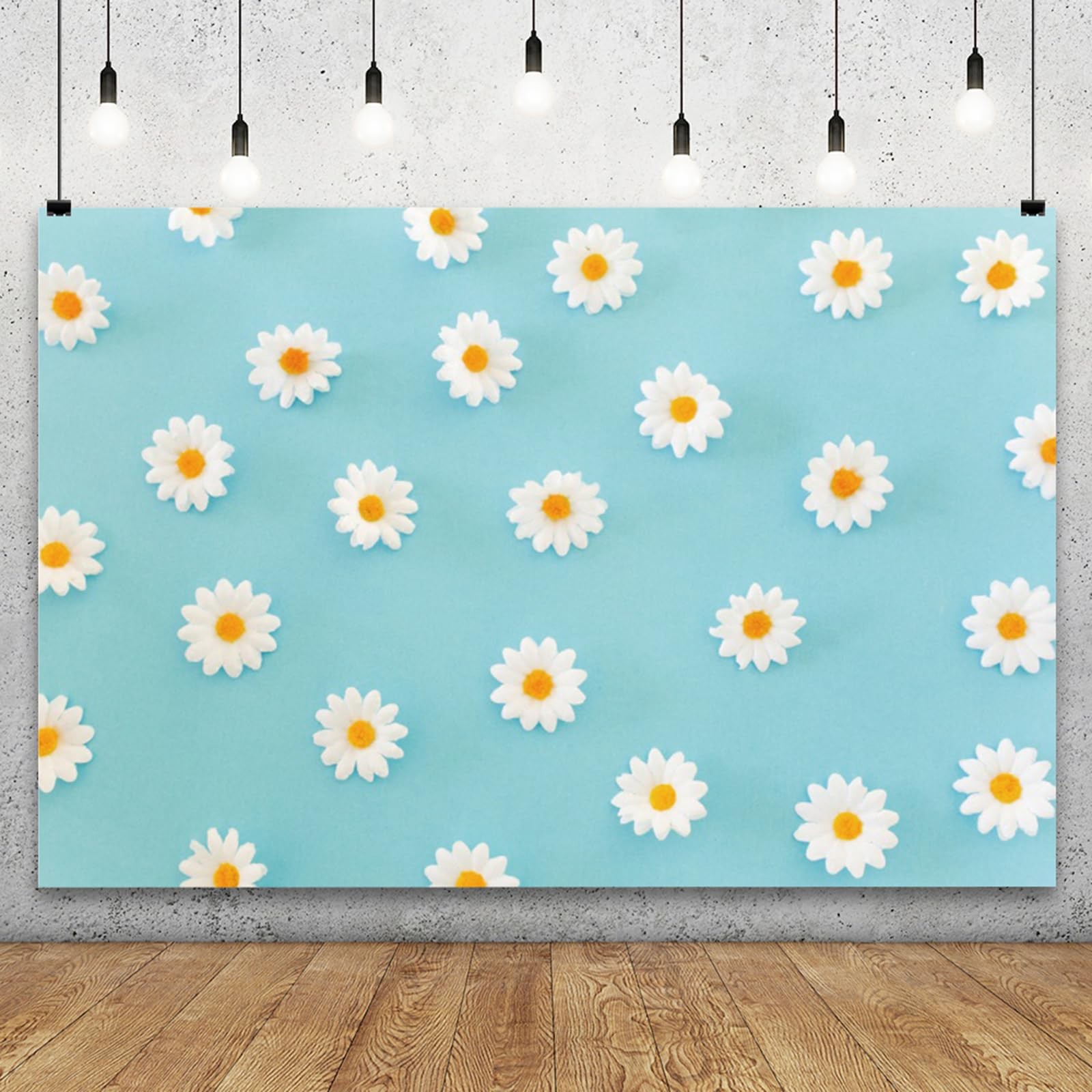 7x5ft Daisy Flower Backdrop White Yellow Floral Blue Photography Background