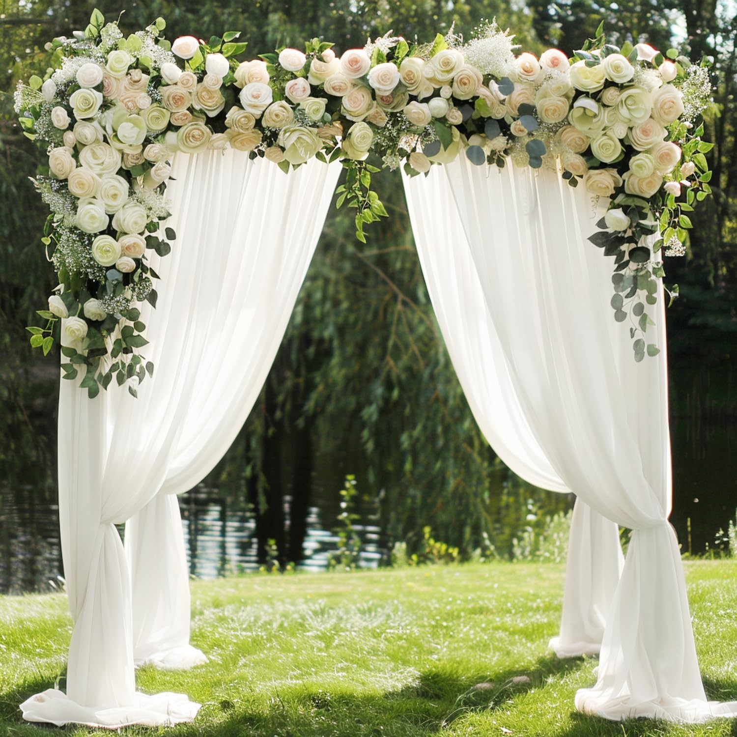 28.7″ x 20FT Ivory Wedding Arch Draping Fabric Sheer Backdrop for Ceremony