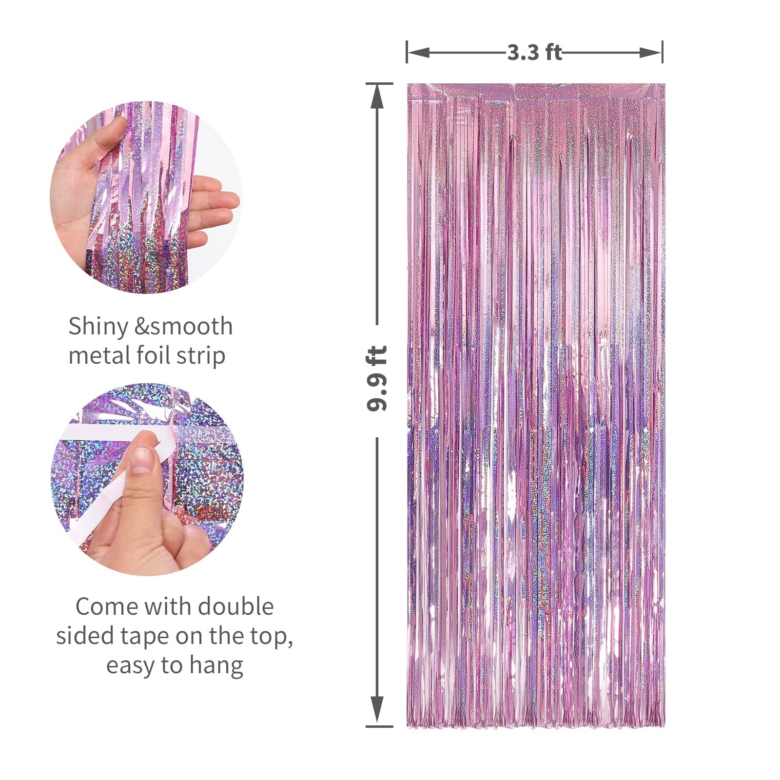 3 Pack 3.3×9.9 ft Pink Foil Fringe Backdrop Curtain Streamer Birthday Party