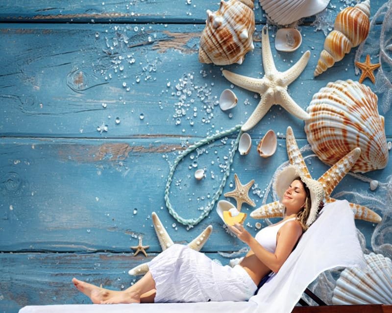 12x8ft Summer Nautical Backdrops for Photography Rustic Blue Wood Ocean Seash…