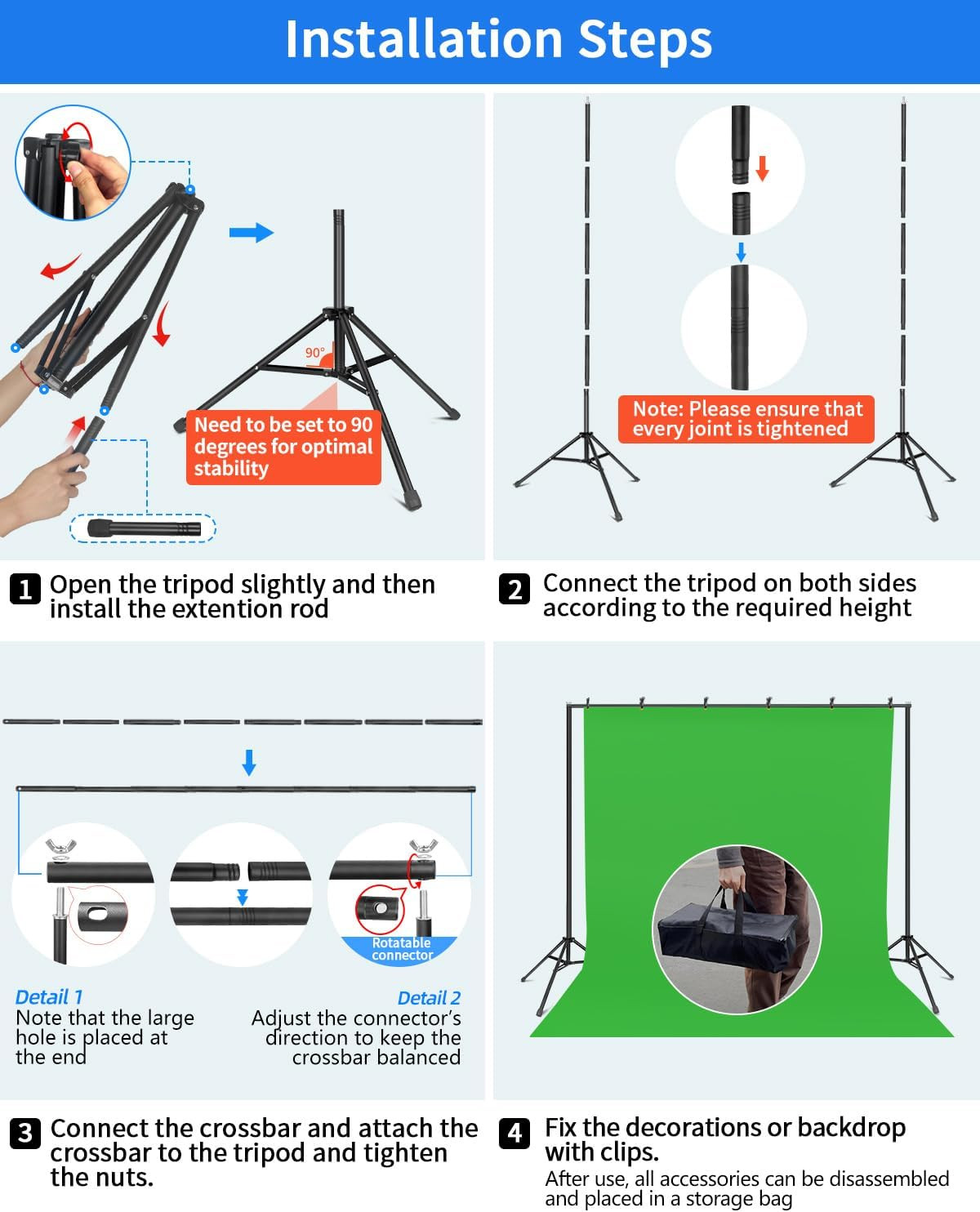 Backdrop Stand 10X8Ft (Wxh), Photography Background Stand for Parties, Adjustabl