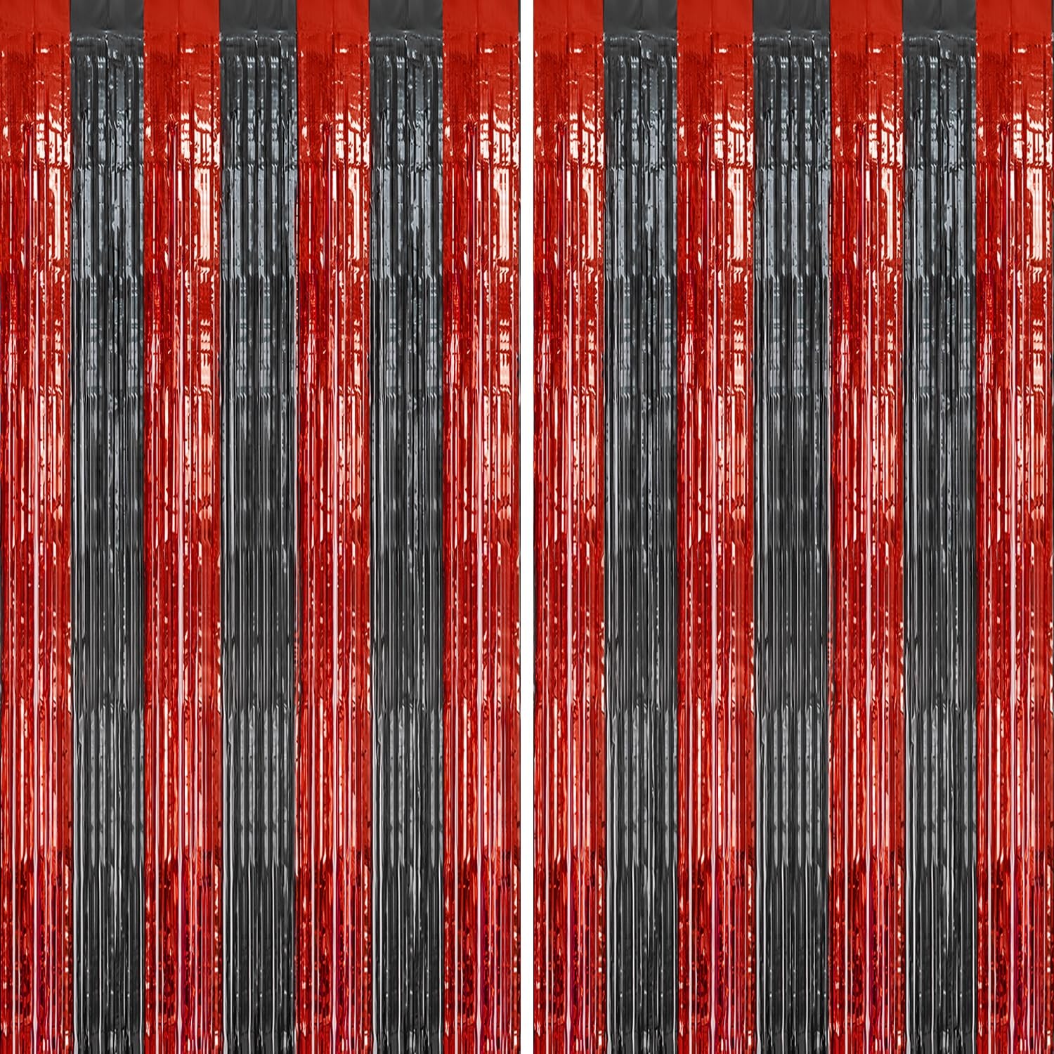 2 Pack Foil Fringe Backdrop Red&Black Shiny Tinsel Curtains for Party Decora…