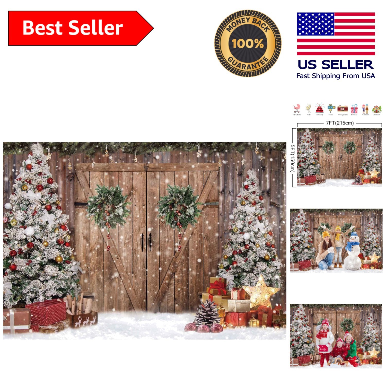 Machine Washable 7x5FT Polyester Christmas Backdrop for Ultimate Flexibility