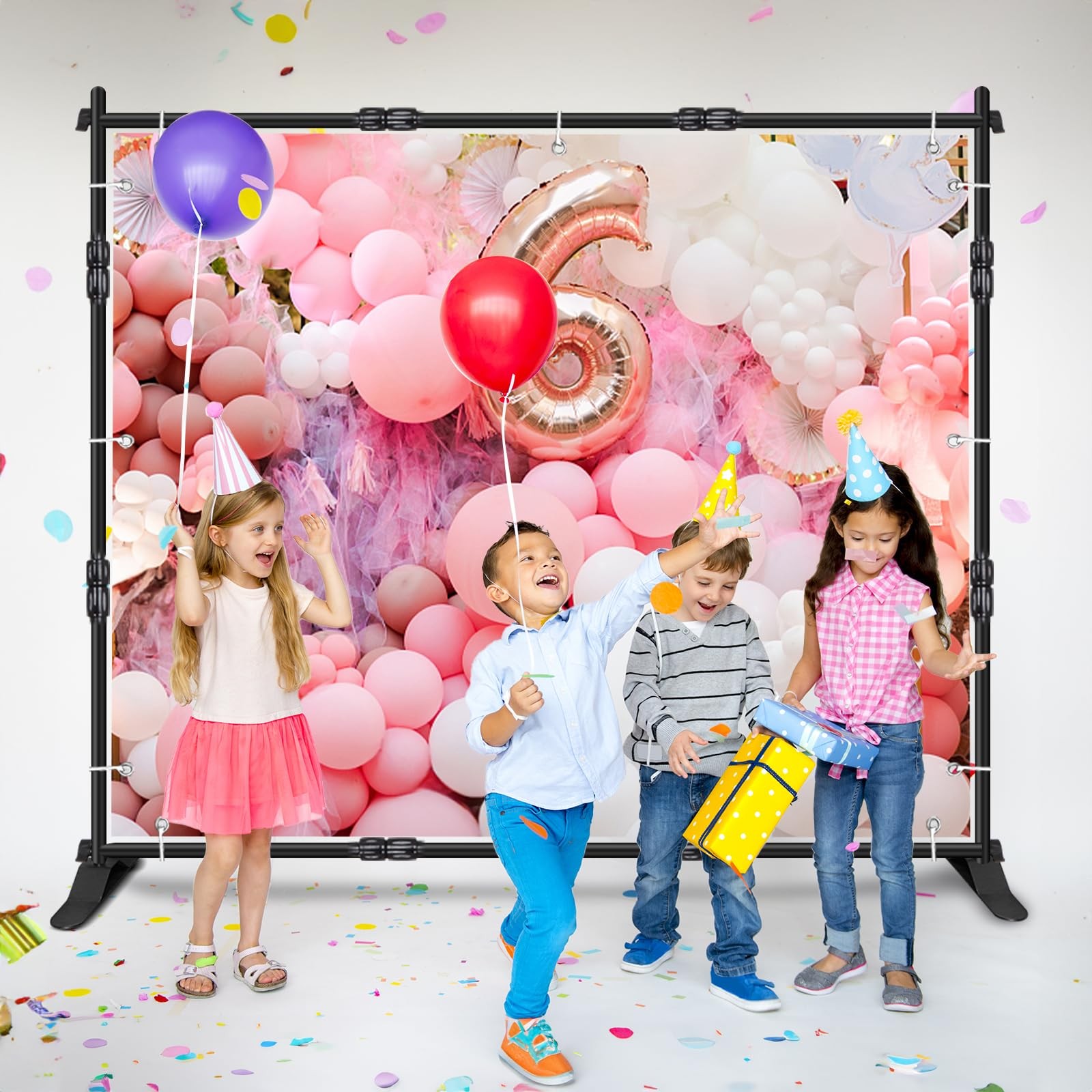 Backdrop Banner Stand, 8x8FT Heavy Duty Adjustable Step and Repeat Stand with…