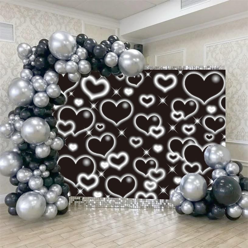 Black Heart Party Photo Backdrop 7x5FT Early 2000s Backdrops for 7x5FT,