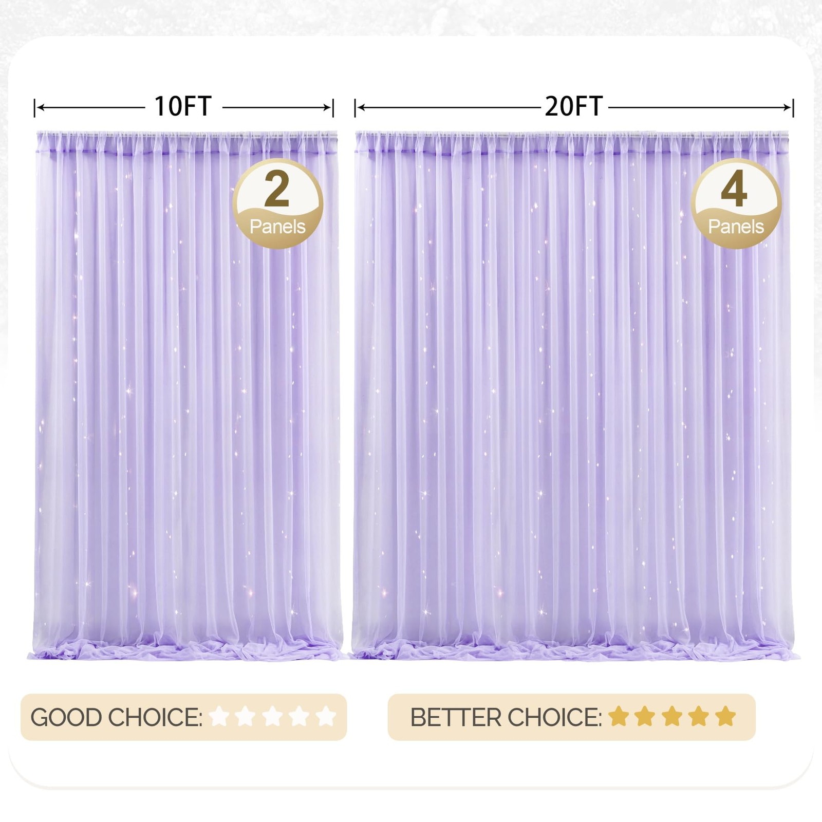 20x8ft Purple Tulle Backdrop Curtain with Lights String for Parites, Sheer Photo