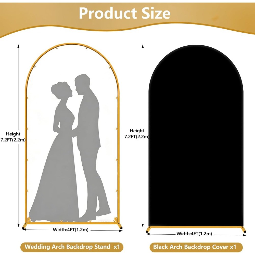 Metal Arch Stand Set 7.2FT Gold with Cover, Wedding Balloon Arch Frame