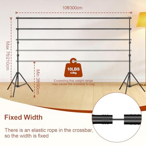 Backdrop Stand 10x7ft(WxH), Photo Studio Adjustable Background 7x10ft Black