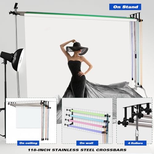 Photography Backdrop 4 Roller Support System, 118 inch Stainless Steel