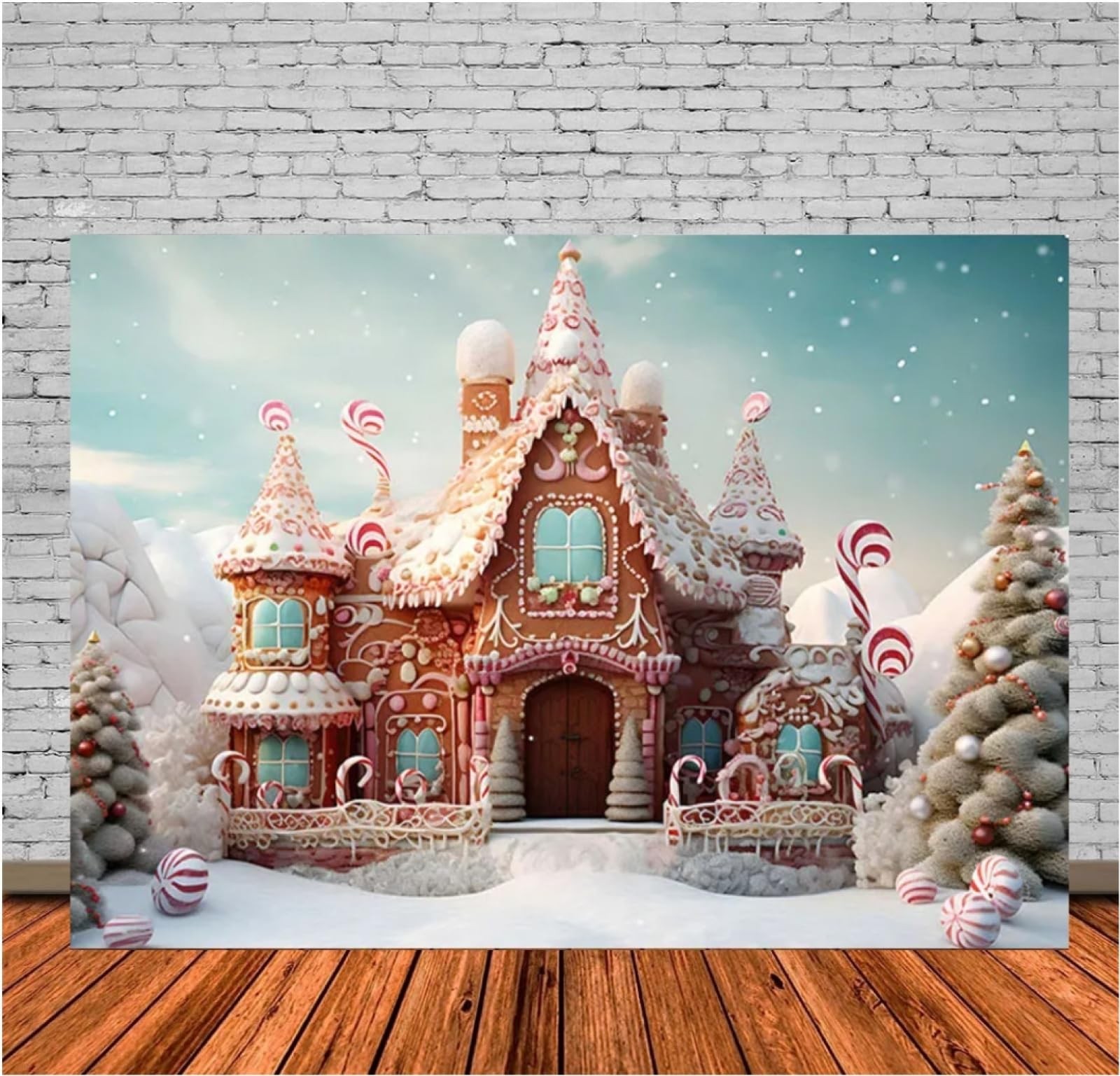 Photography Background Winter Gingerbread House Lollipop Portrait 7×5 Feet