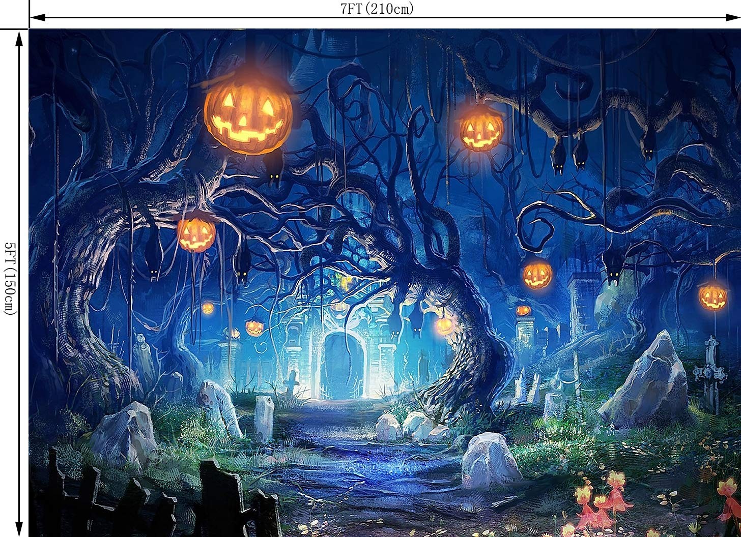 7x5ft Halloween Forest Scary Scene Photography Background Pumpkin Vinyl TP272