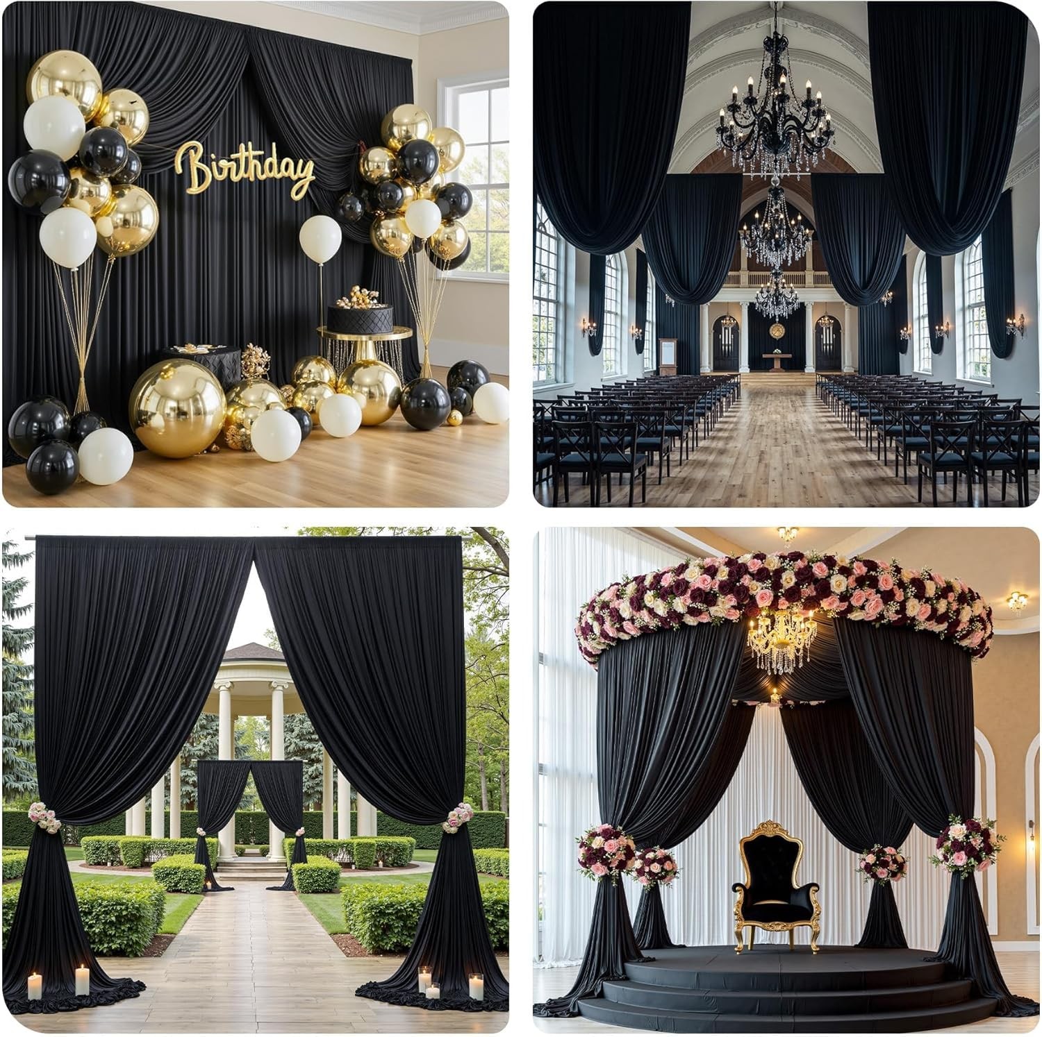 50ft×12ft Black Backdrop Curtain for Wedding W5′ x H12′(10 panels),