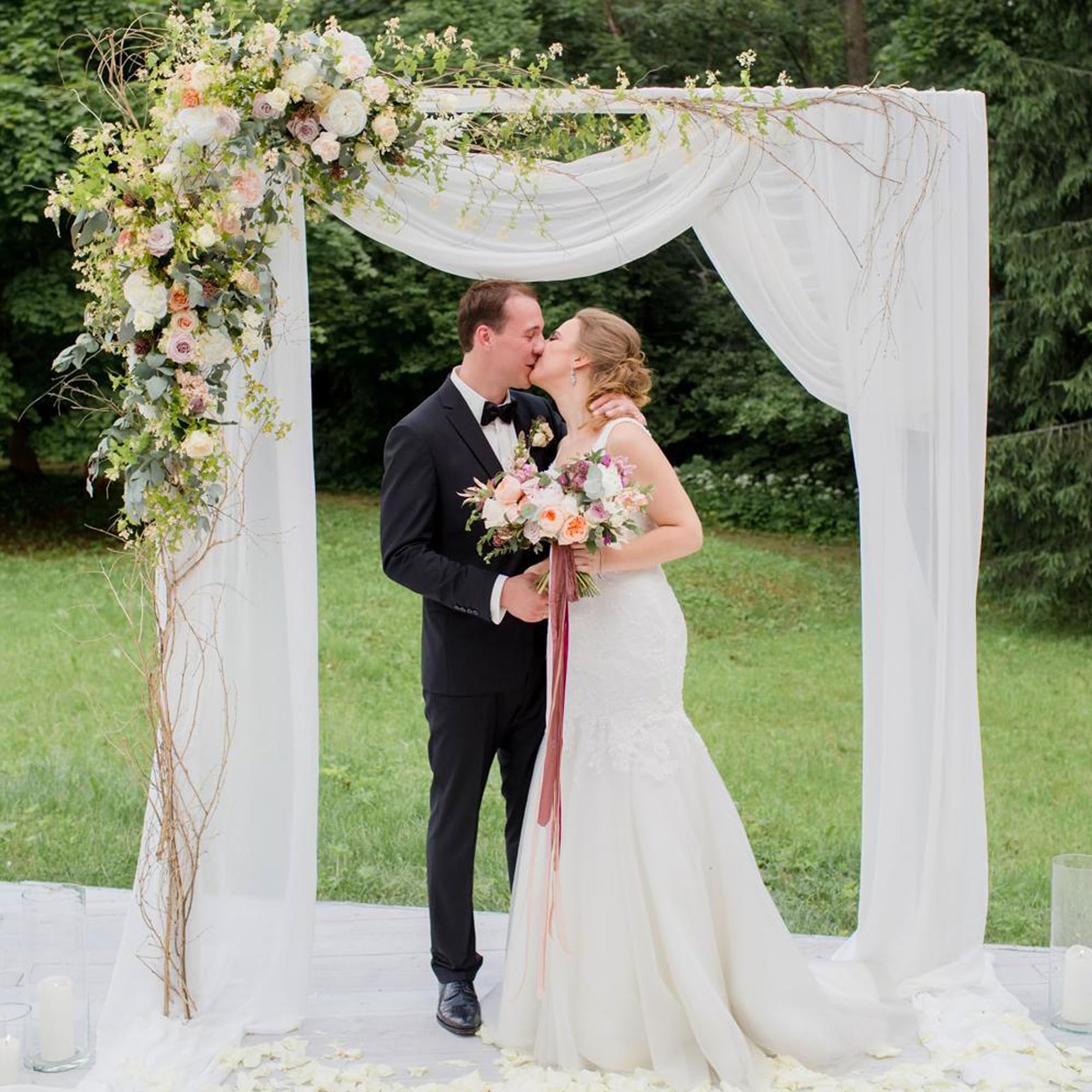 White Wedding Arch Draping Fabric Backdrop 28.7″x20 FT Sheer Drapes