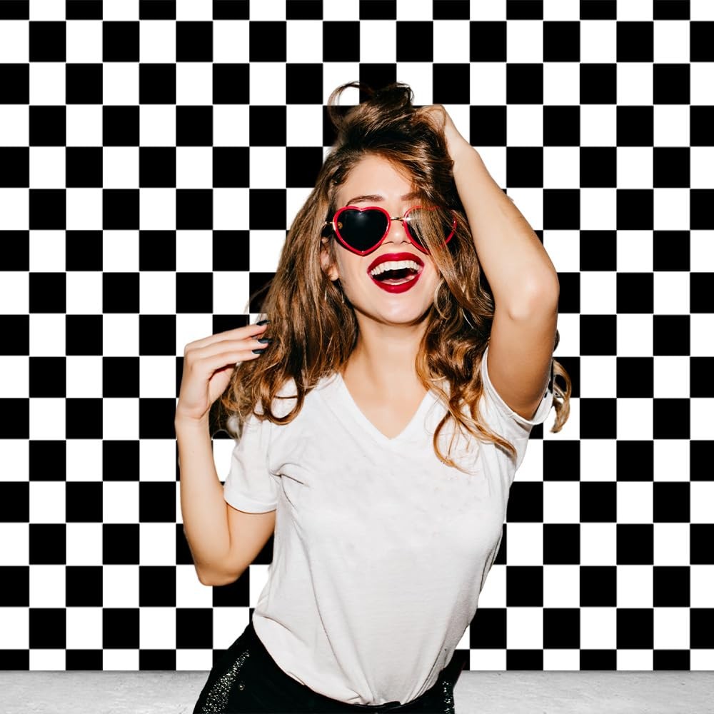 7x5Ft Black And White Checkerboard Theme Photography Backdrop Kids Party Decor
