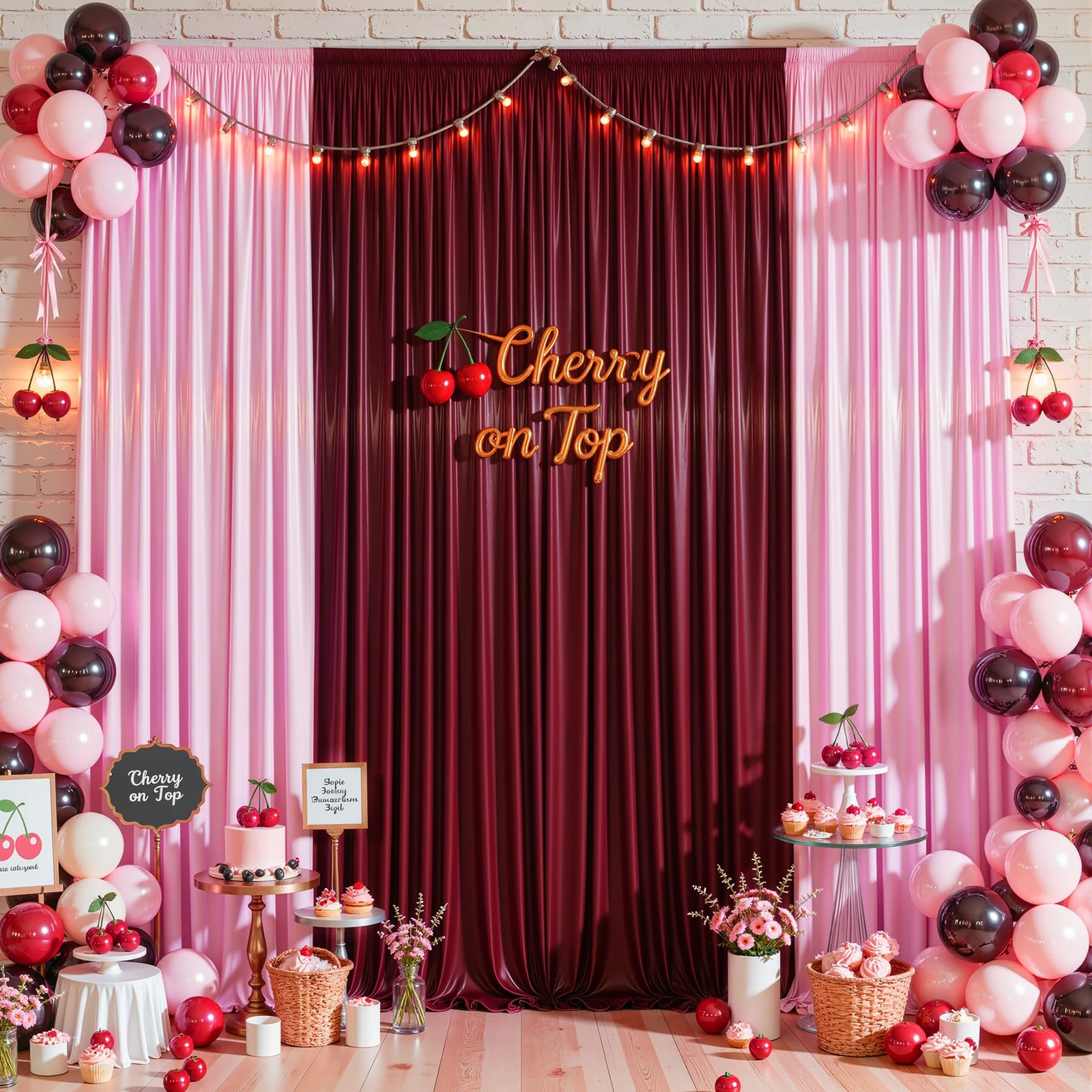 40x10ft Burgundy Glitter Backdrop Curtain for W5 x H10′(8 Panels),