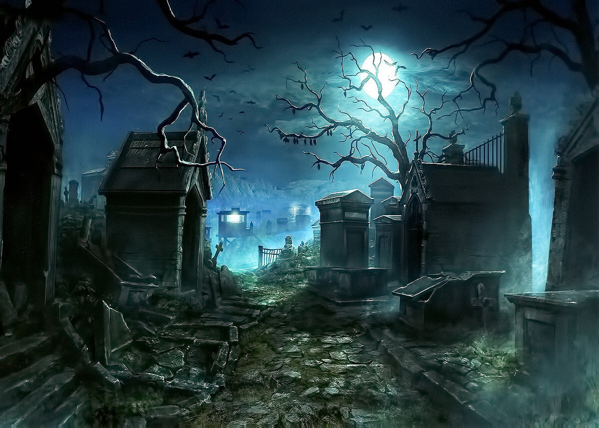 8x5ft Halloween Night Spooky Cemetery Graveyard Vinyl Backdrop Photo Background