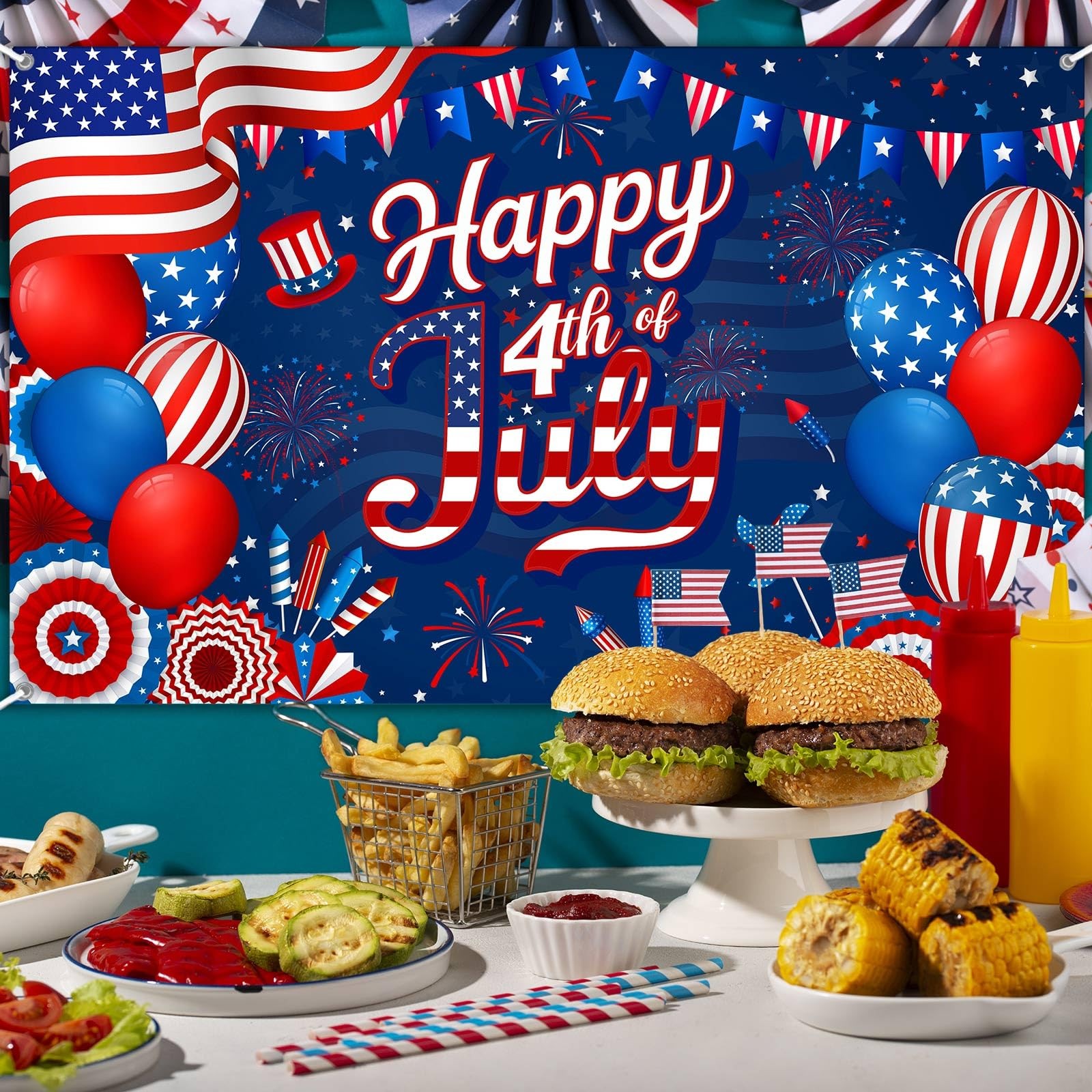 4th of July Backdrop Banner Independence Day Decorations Background for Photogra