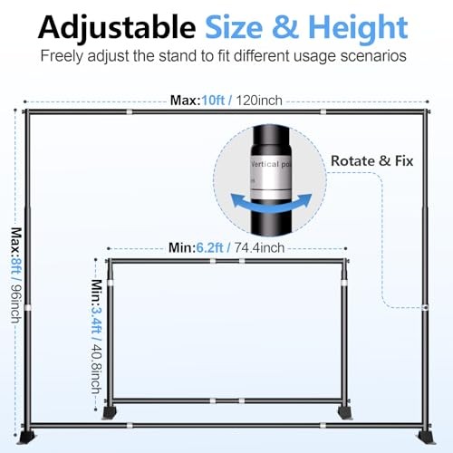 10 x 8FT Backdrop Banner Stand, Heavy Duty Adjustable Photo 8x10ft Black