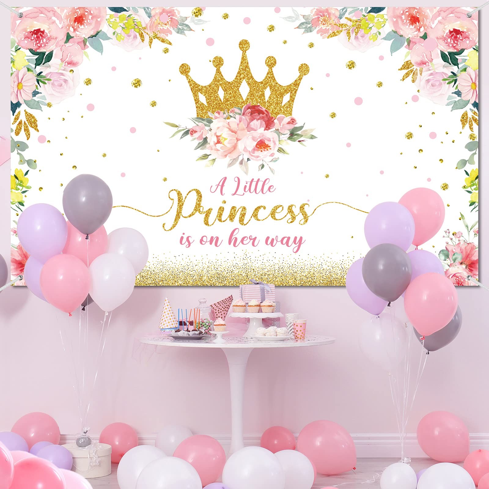 Tatuo Baby Shower Backdrop 6×3.6 ft Little Princess 71 x 43 inches, Gold