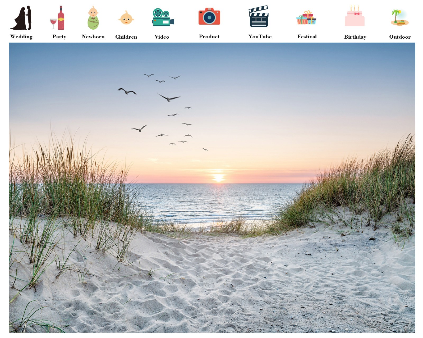 10x8ft Seaside Sunrise Landscape Ocean Beach Vinyl Backdrop Photo Background